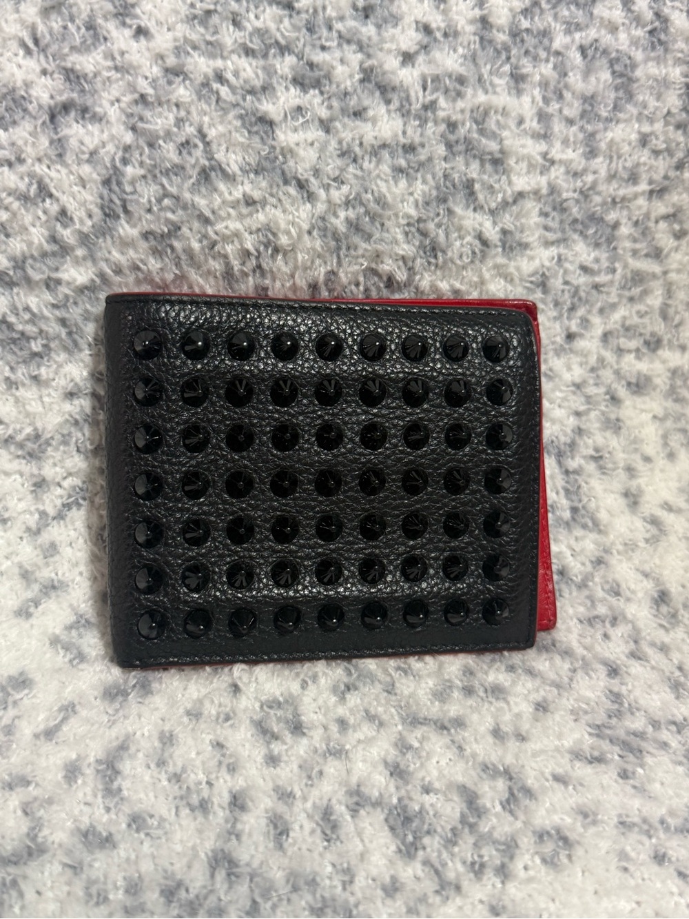 Men's Black Christian Louboutin Funky Studded Bifold Wallet with coin pouch